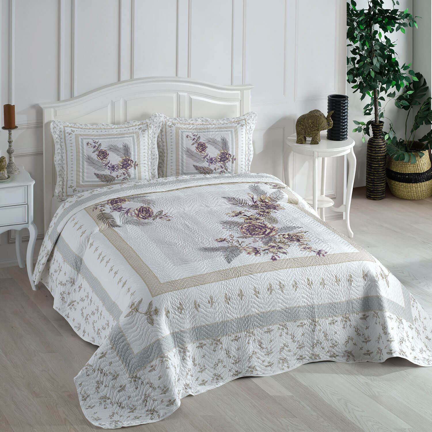 Örtüm Asya Lila Çift Kişilik Kapitone Yatak Örtüsü